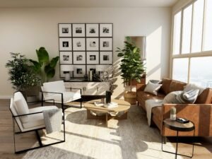 Plano arquitectónico y muestras de acabados premium para personalización en preventa de lujo en Lima